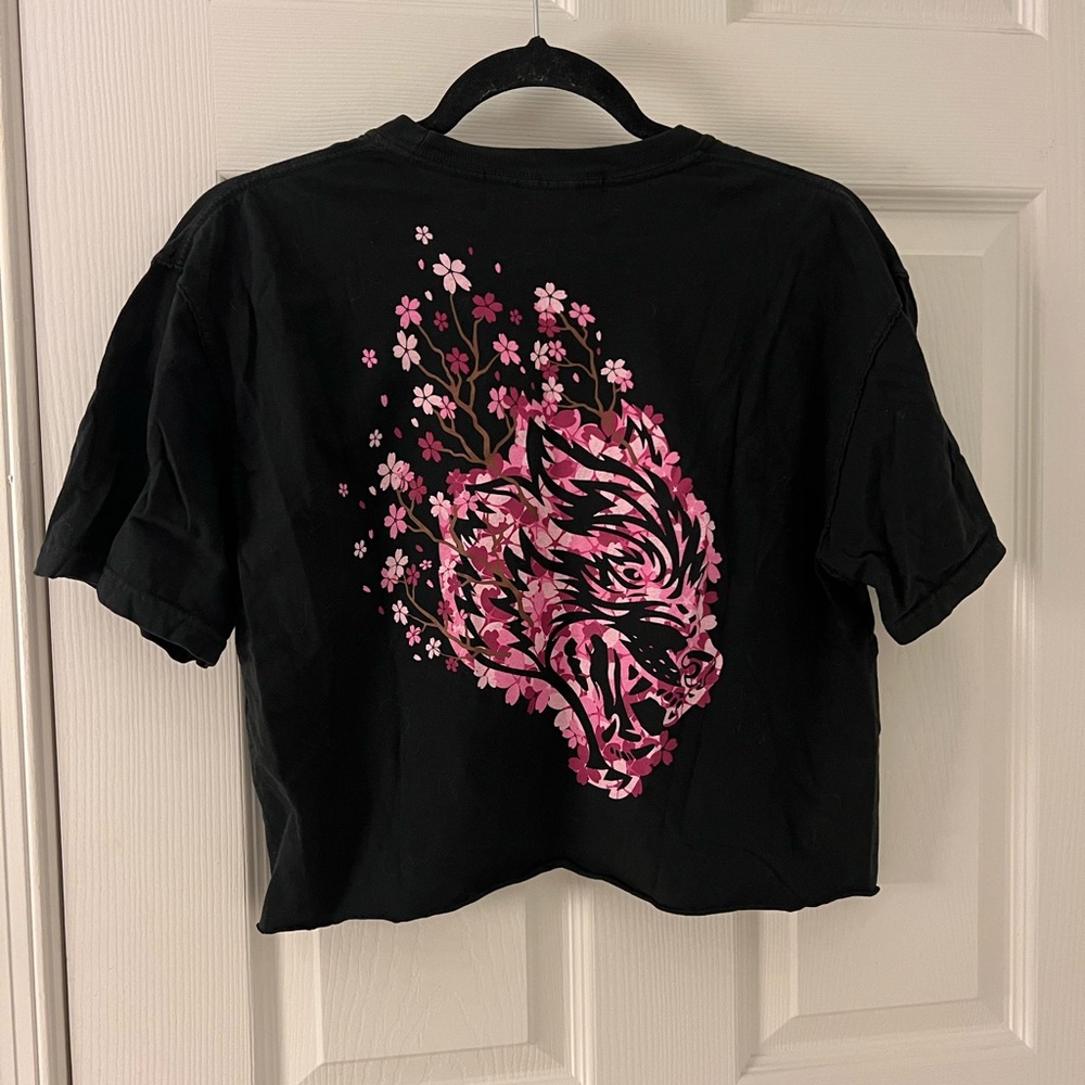 Darc Sport Black Tee with Pink Floral Wolf Design